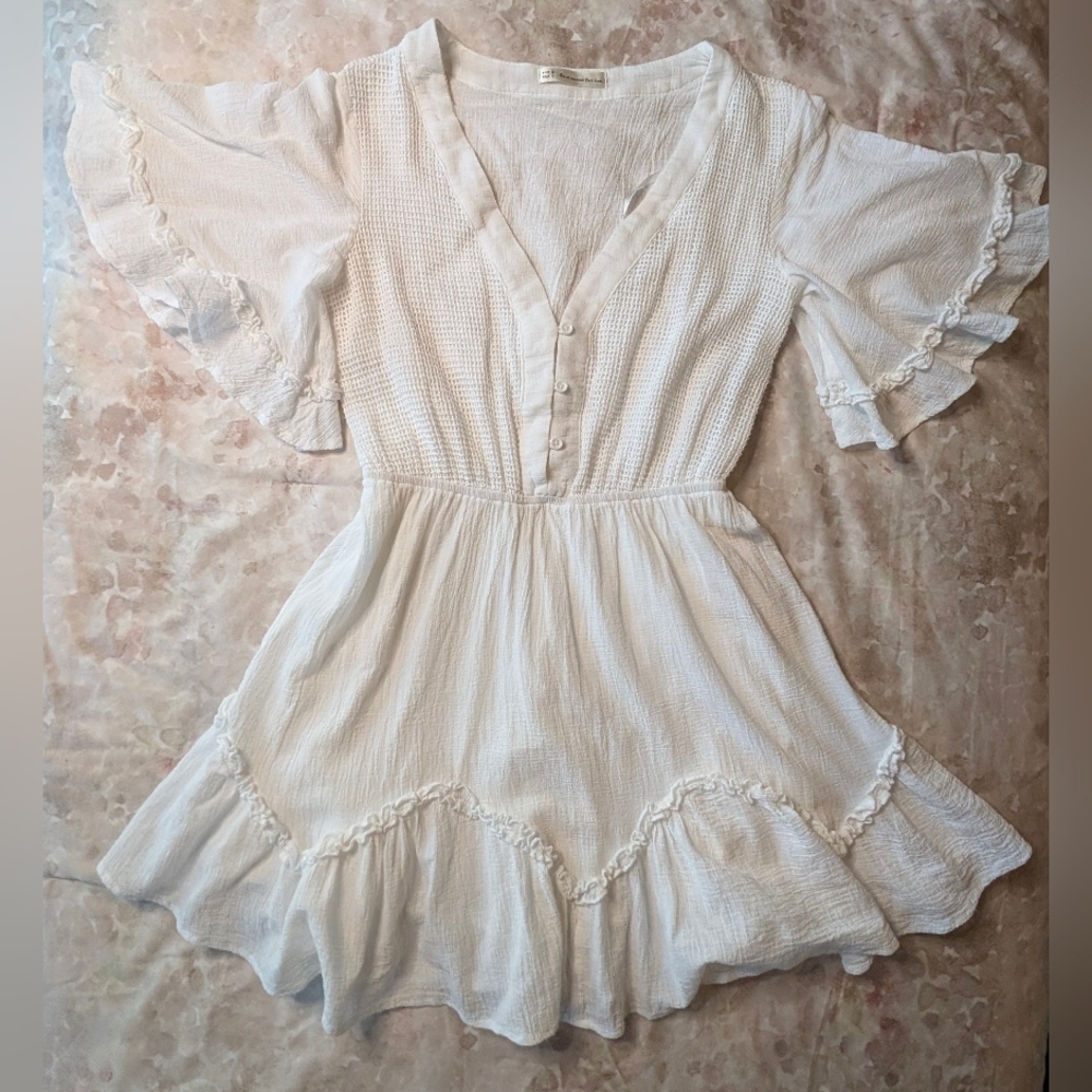 Here Comes The Sun White Ruffle Mini Dress Sz Small - Picture 5 of 12